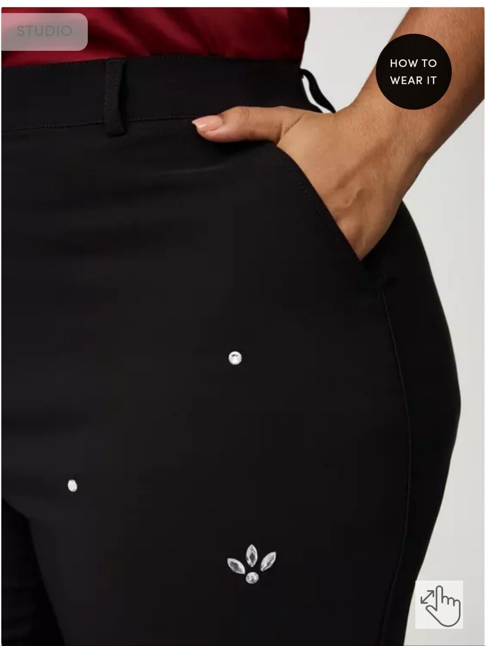 NWOT orrid Black Ankle Trousers with Rhinestone Embellishments - Picture 3 of 7